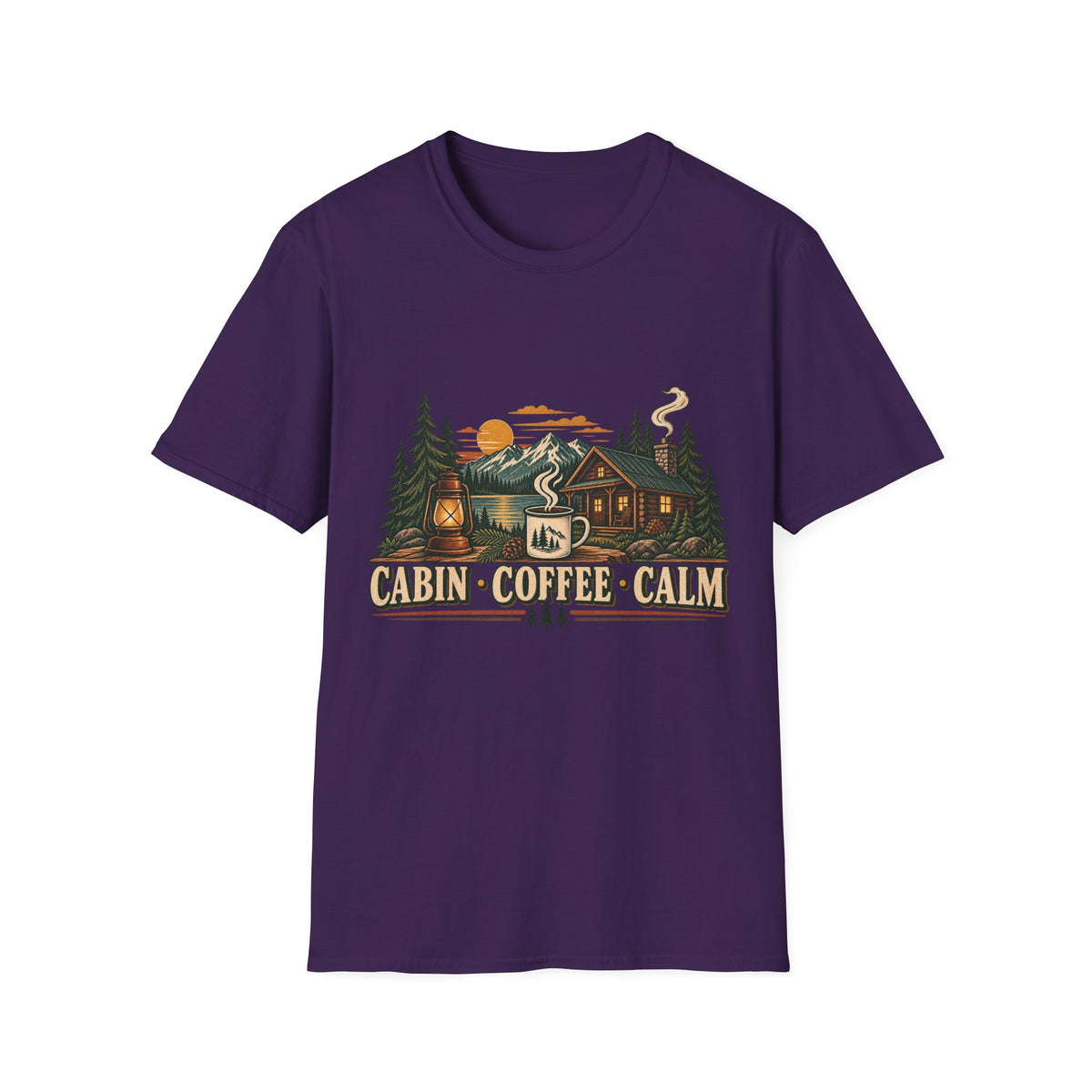 Cabin • Coffee • Calm T-Shirt — Rustic Cabin Coffee Graphic Tee