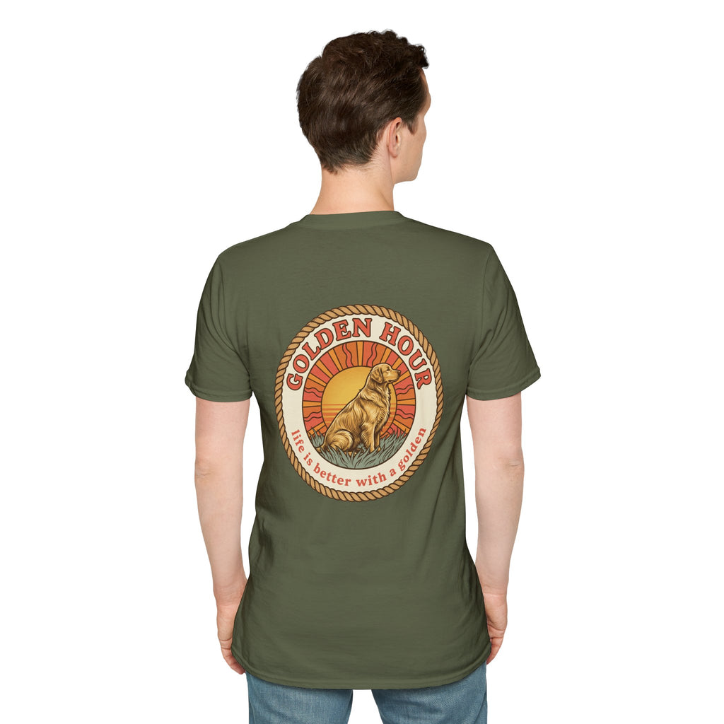 Golden Hour Dog T-Shirt — "Life Is Better With A Golden" Retro Paw Tee