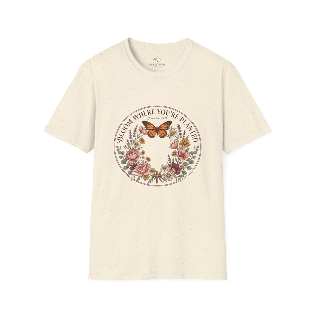 Copy of Bloom Where You’re Planted T-Shirt — Floral Butterfly Inspirational Tee