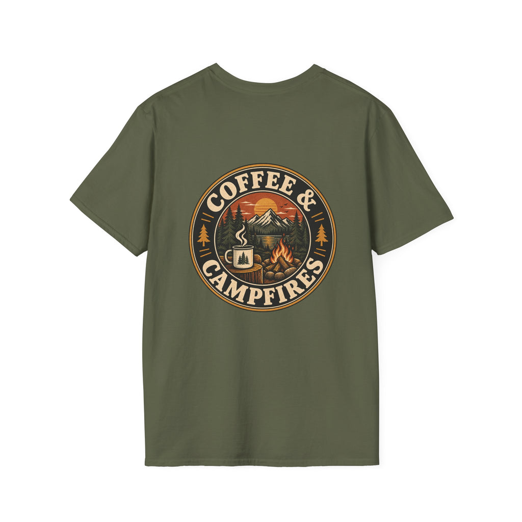 Coffee & Campfires T-Shirt — Vintage Outdoor Camping Graphic Tee