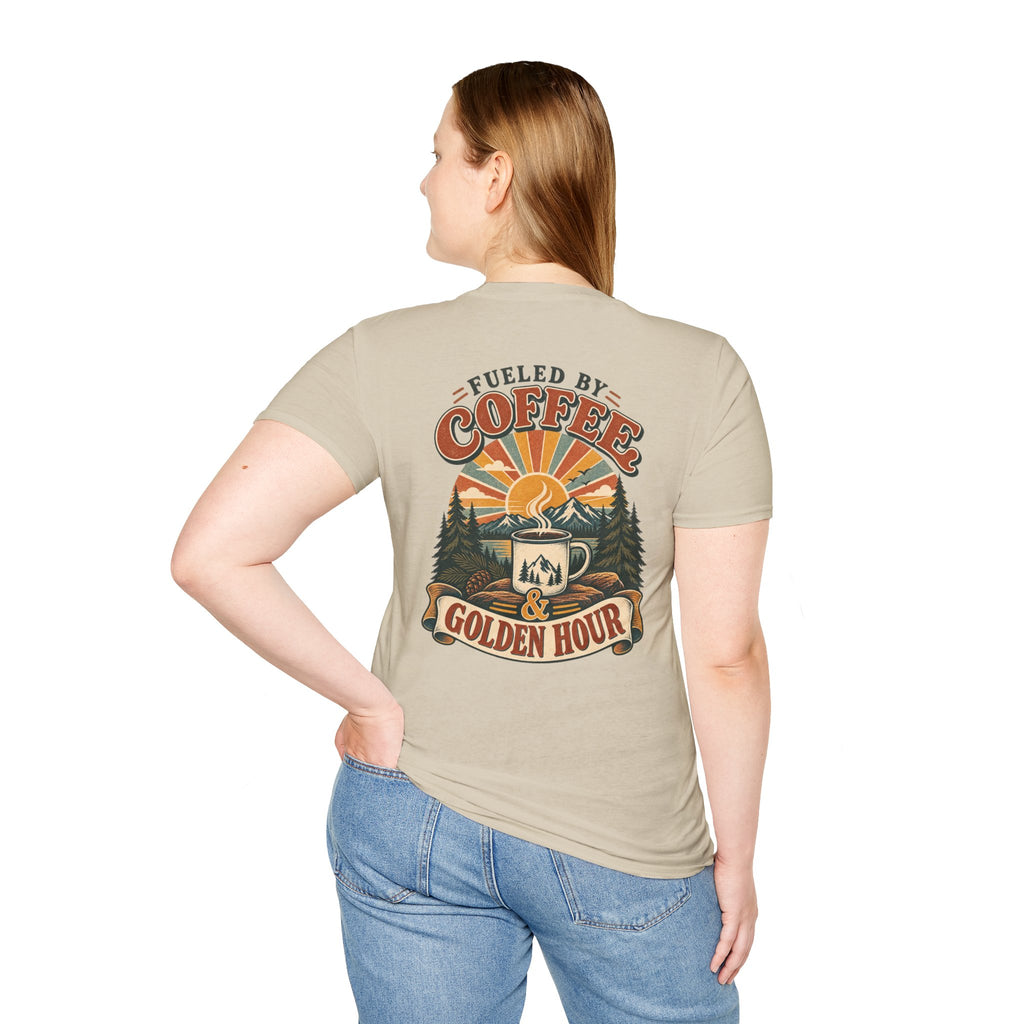 Coffee & Golden Hour T-Shirt — Fueled by Coffee Vintage Outdoor Graphic Tee