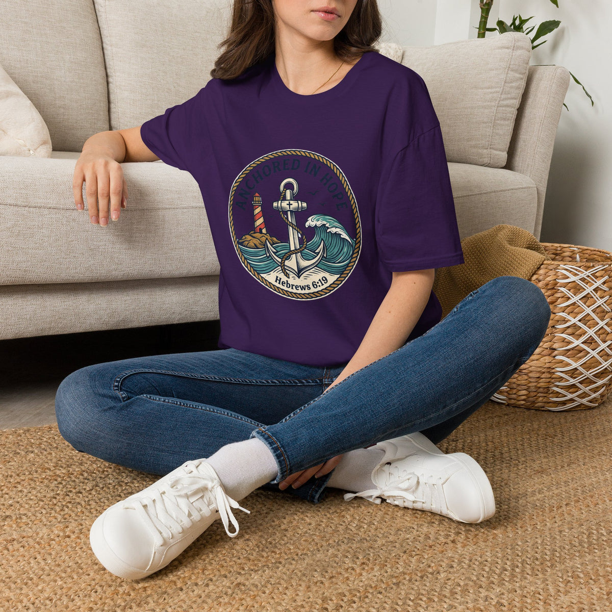 Anchored in Hope T-Shirt — Anchor & Waves Christian Shirt (Hebrews 6:19)