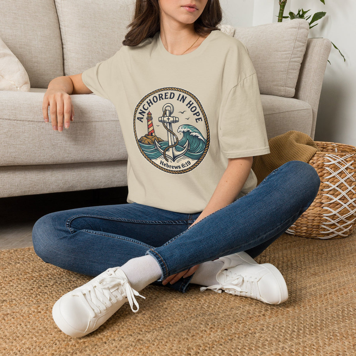 Anchored in Hope T-Shirt — Anchor & Waves Christian Shirt (Hebrews 6:19)