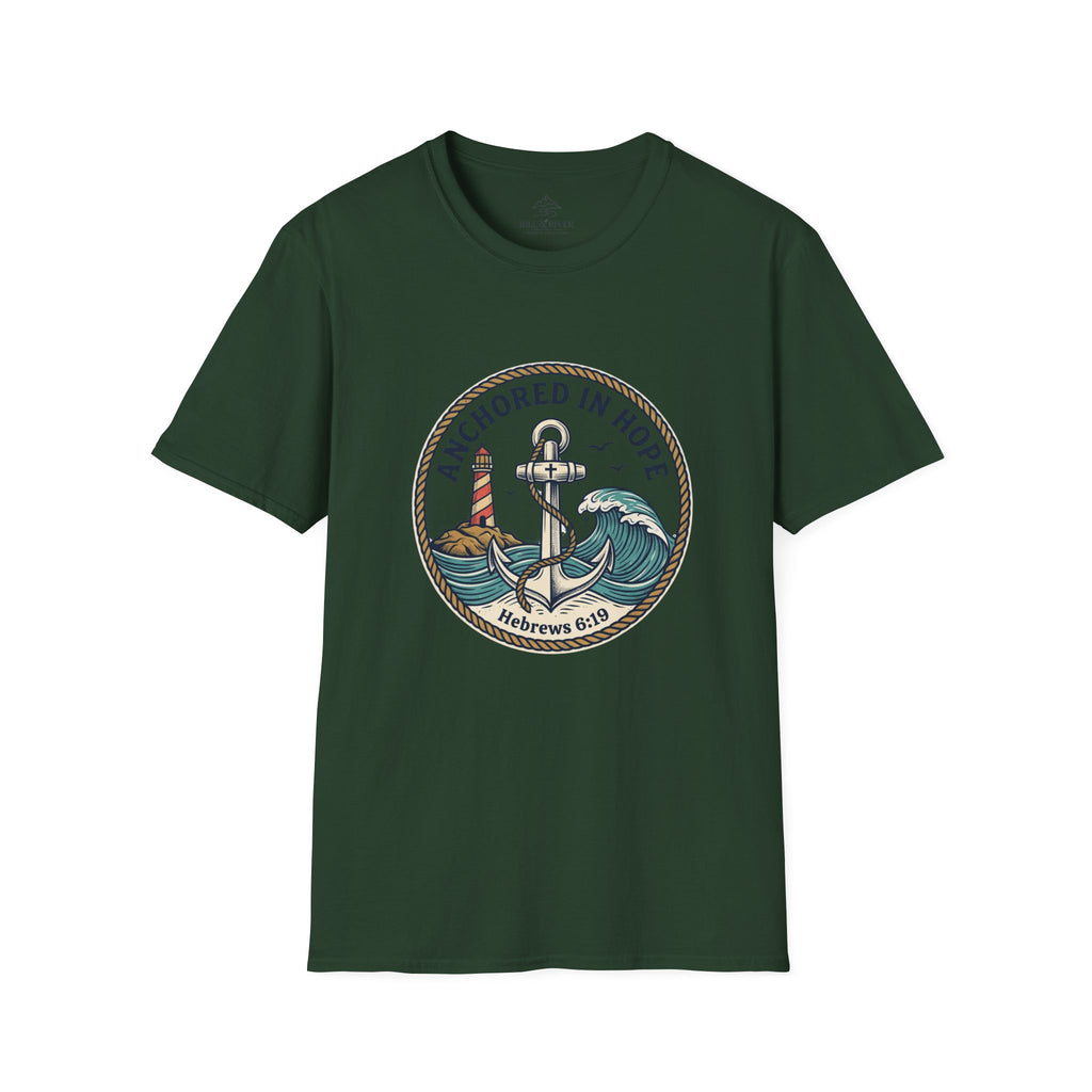 Anchored in Hope T-Shirt — Anchor & Waves Christian Shirt (Hebrews 6:19)