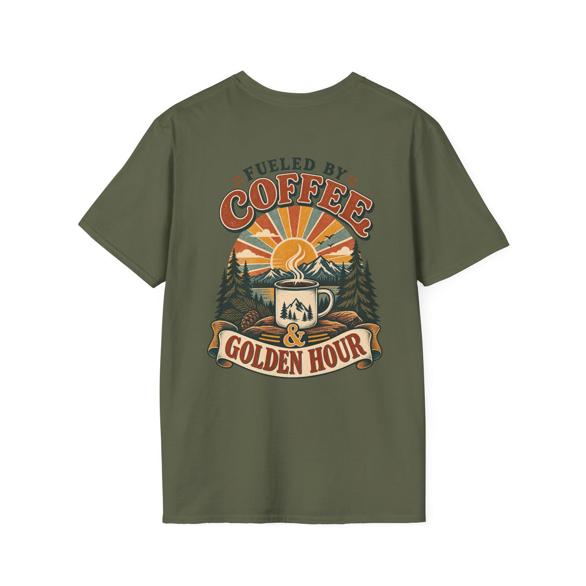 Coffee & Golden Hour T-Shirt — Fueled by Coffee Vintage Outdoor Graphic Tee