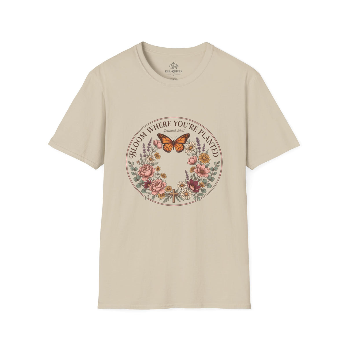 Copy of Bloom Where You’re Planted T-Shirt — Floral Butterfly Inspirational Tee