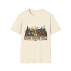 Cabin • Coffee • Calm T-Shirt — Rustic Cabin Coffee Graphic Tee