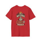 But First Coffee & Trails T-Shirt — Outdoor Coffee Lover Graphic Tee