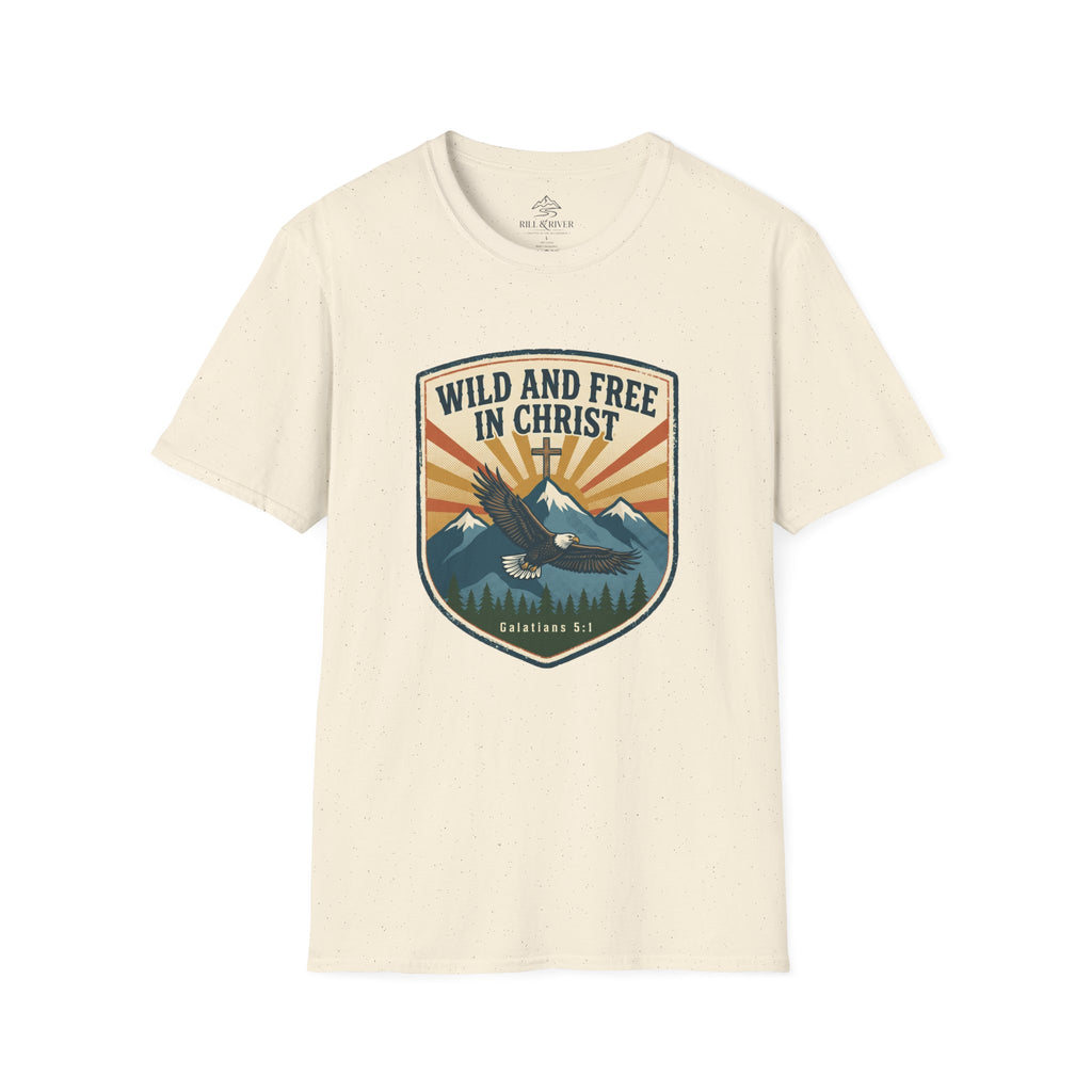 Christian Outdoors T-Shirt — "Wild and Free in Christ" Graphic